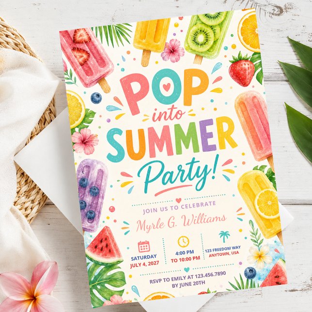Invitation d'anniversaire d'été Popsicle Piscine F (Créateur téléchargé)