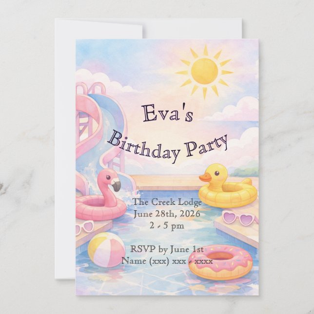 Invitation d'anniversaire d'été pour filles (Devant)