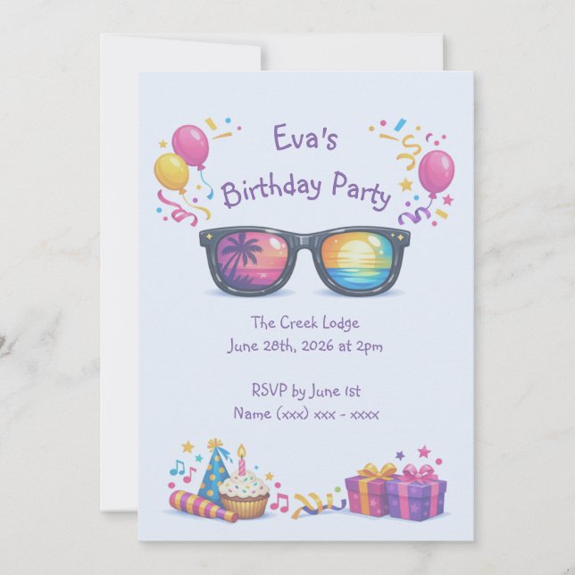 Invitation d'anniversaire d'été pour filles (Devant)