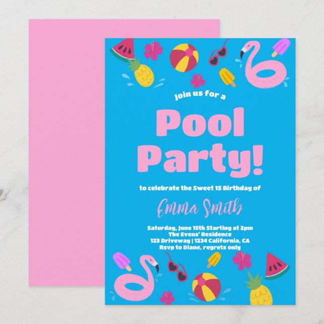 Invitation d'anniversaire d'été pour une fête au b (Devant / Derrière)