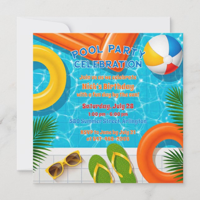 Invitation d'anniversaire d'été pour une fête au b (Devant)