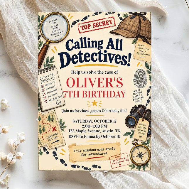 Invitation d'anniversaire détective (Créateur téléchargé)