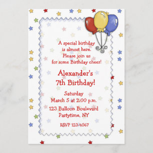 Invitation d'anniversaire d'étoiles de ballons