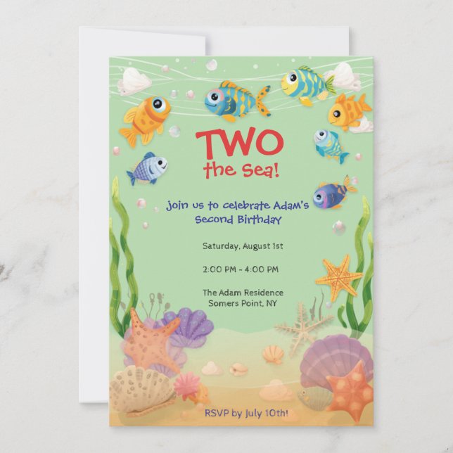 Invitation d'anniversaire deux à la mer Anniversai (Devant)