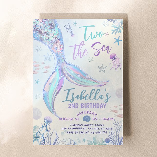 Invitation d'anniversaire Deux à la mer Pastel Sir (Two the Sea Birthday Invitation Pastel Mermaid)