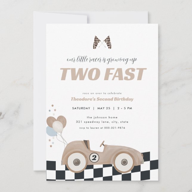 Invitation d'anniversaire deux ans de voiture de c (Devant)