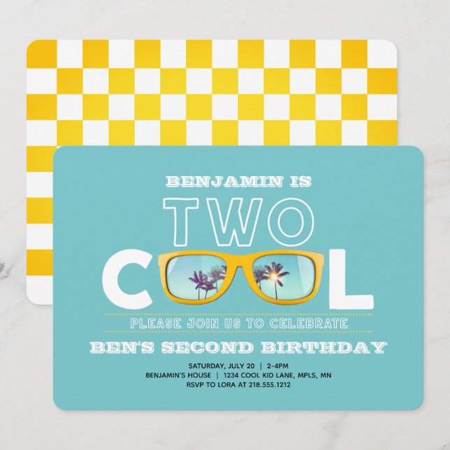 Invitation d'anniversaire deux cool GARÇON DEUXIÈM (Devant / Derrière)