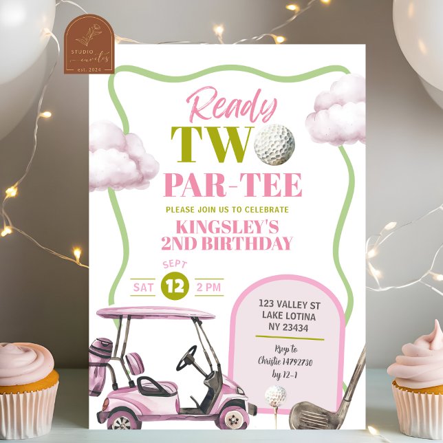 Invitation d'anniversaire deux Par-Tee de Pink Gol (Créateur téléchargé)