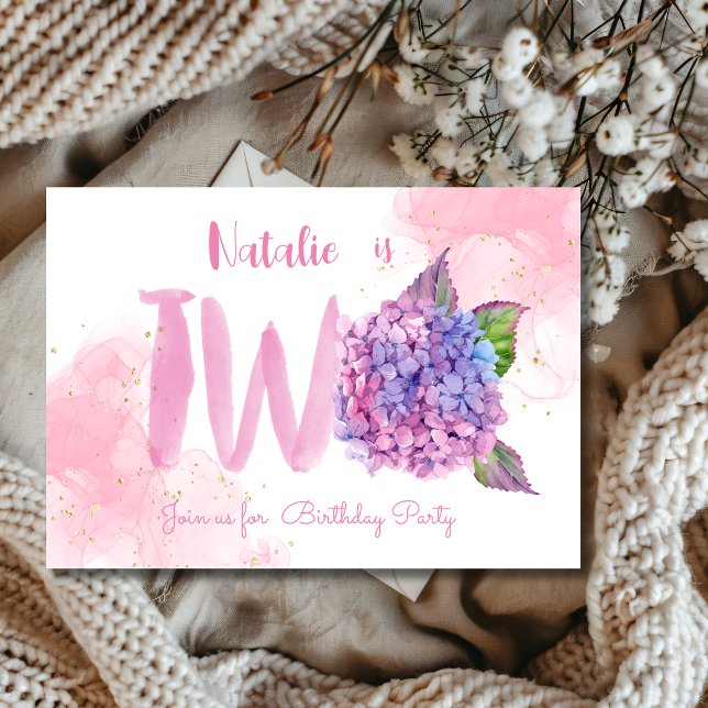 Invitation d'anniversaire deuxième hydrangea aquar (Créateur téléchargé)