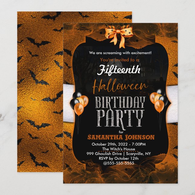 Invitation d'anniversaire d'Halloween avec chauves (Devant / Derrière)