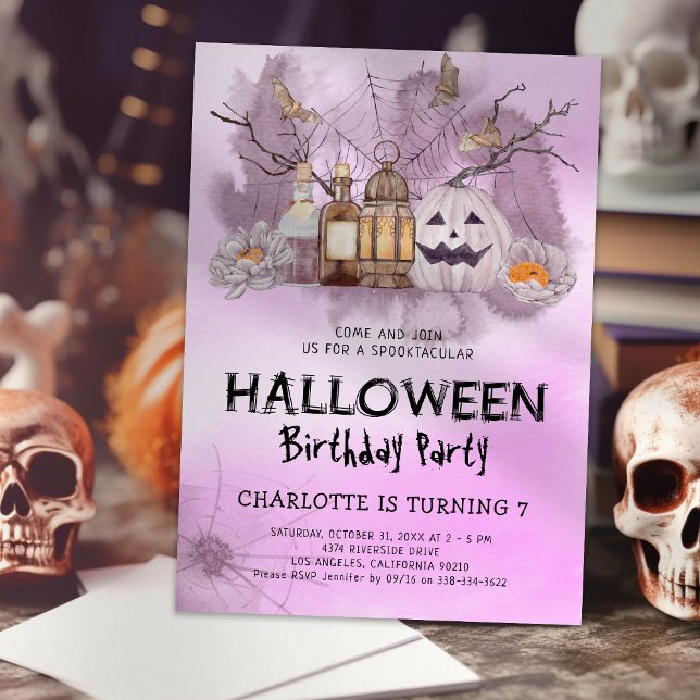 Invitation d'anniversaire d'Halloween rose (Créateur téléchargé)