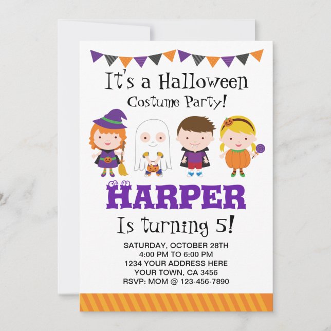 Invitation d'anniversaire d'Halloween, soirée cost (Devant)