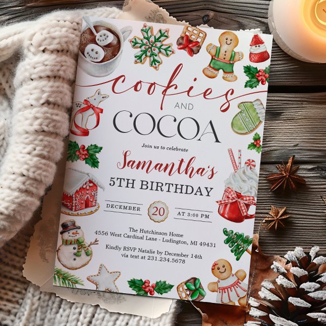 Invitation d'anniversaire d'hiver Cookies et Cocoa (Cookies and Cocoa Winter Birthday Invitation
)