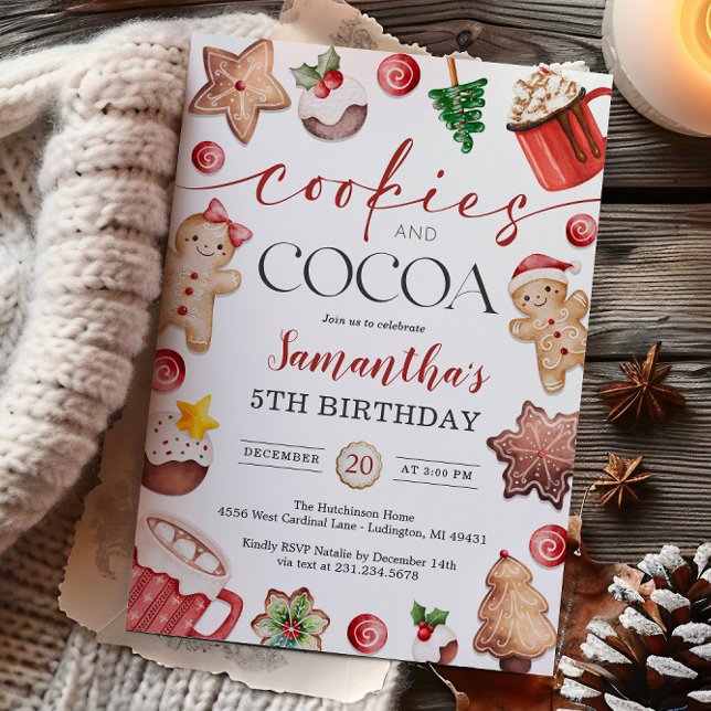 Invitation d'anniversaire d'hiver Cookies et Cocoa (Cookies and Cocoa Winter Birthday Invitation
)