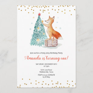 Invitation d'anniversaire d'hiver de Fox de Noël