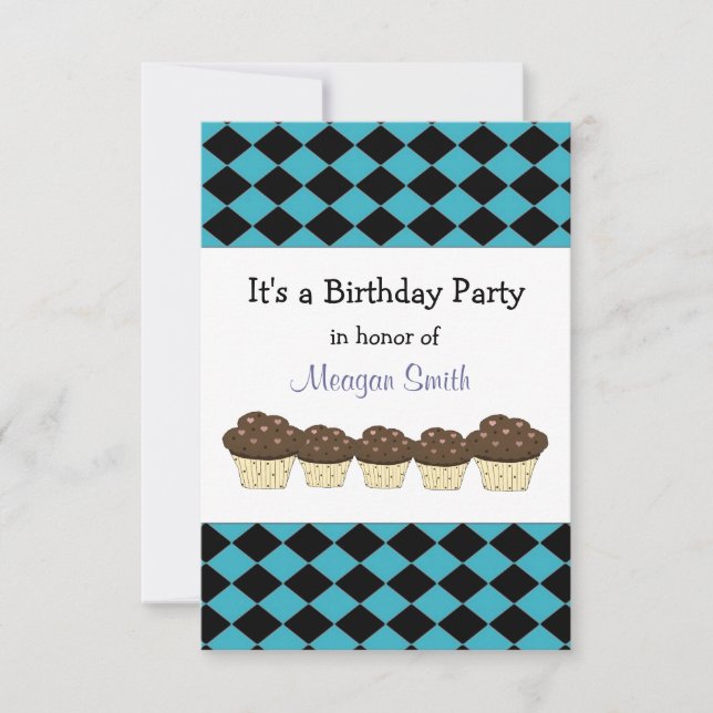 Invitation d'anniversaire diamant noir et bleu (Devant)