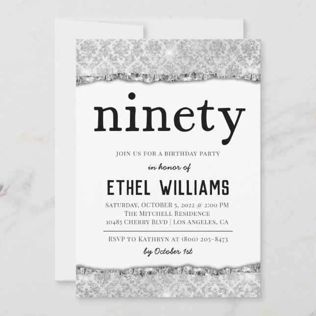 Invitation d'anniversaire diamant quatre-vingt-dix (Devant)