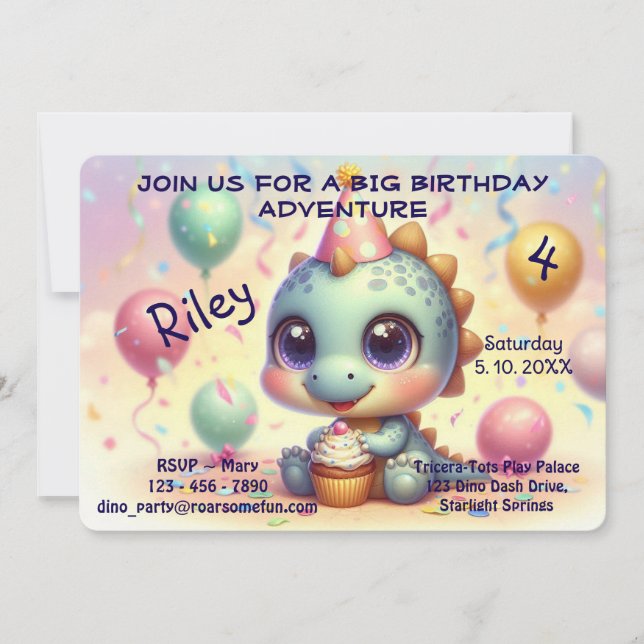 Invitation d'anniversaire Dino Delight (Devant)