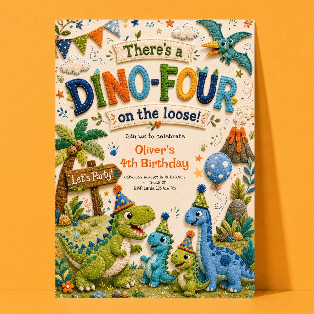 Invitation d'anniversaire Dino-Four 4 ans (Créateur téléchargé)