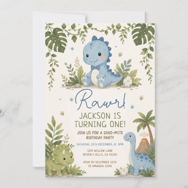 Invitation d'anniversaire Dino Jungle Rawr Dinosau (Devant)