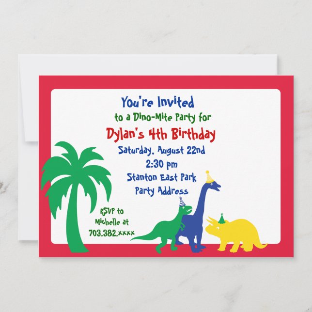 Invitation d'anniversaire Dino-Mite (Devant)