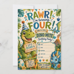 Invitation d'anniversaire Dino-Mite 4 ans