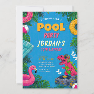 Invitation d'anniversaire Dino Pool Party