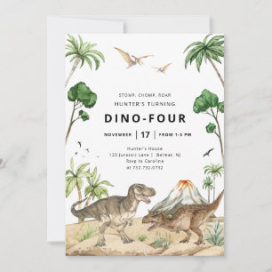 Invitation d'anniversaire Dino-Quatre Dinosaure