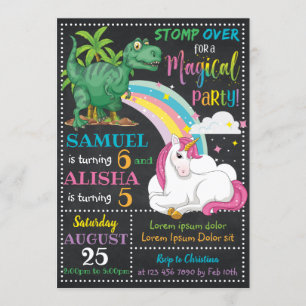 Invitation d'anniversaire Dinosaur et Unicorn