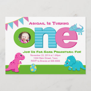 Invitation d'anniversaire Dinosaur Girl 1er annive