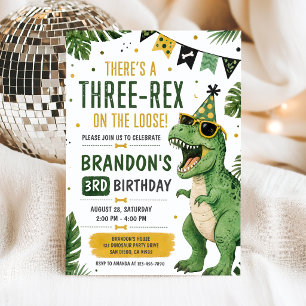 Invitation d'anniversaire Dinosaur Three Rex 3 ans