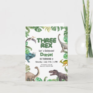 Invitation d'anniversaire Dinosaur Three rex Fête 
