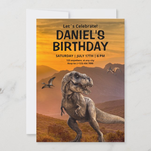 Invitation d'anniversaire dinosaure, Anniversaire  (Devant)