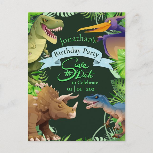 Invitation d'anniversaire dinosaure pour enfants (Devant)