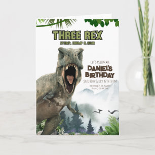 Invitation d'anniversaire dinosaure Trois invitati
