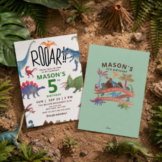 Invitation d'anniversaire Dinosaures à l'aquarelle