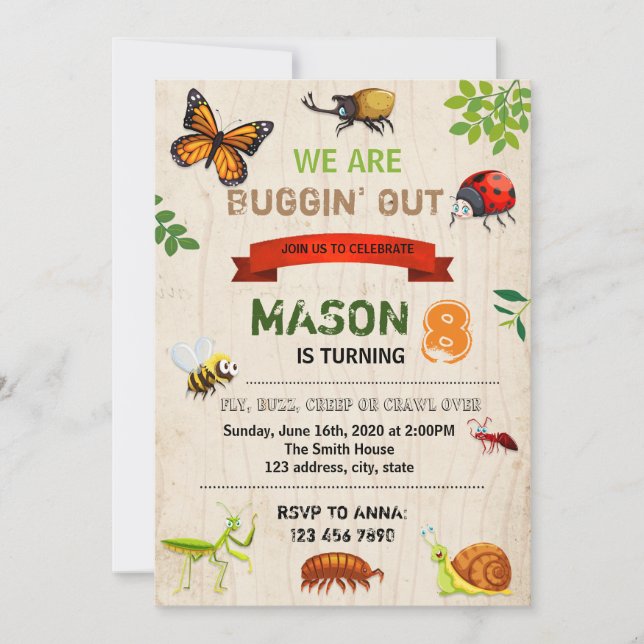 Invitation d'anniversaire d'insecte (Devant)