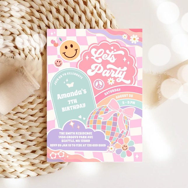 Invitation d'anniversaire disco arc-en-ciel nuage  (Créateur téléchargé)