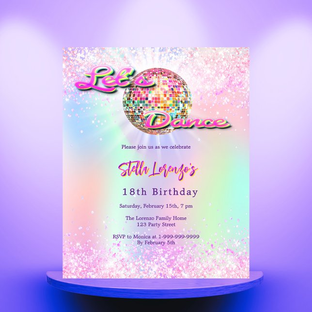 Invitation d'anniversaire Disco dance rose hologra (Créateur téléchargé)