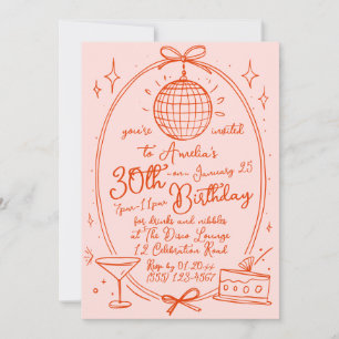Invitation d'anniversaire disco dessinée à la main