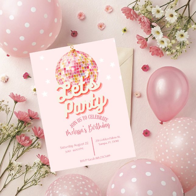 Invitation d'anniversaire Disco Party  (Disco birthday party invitation.)