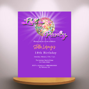 Invitation d'anniversaire Disco party violet rose