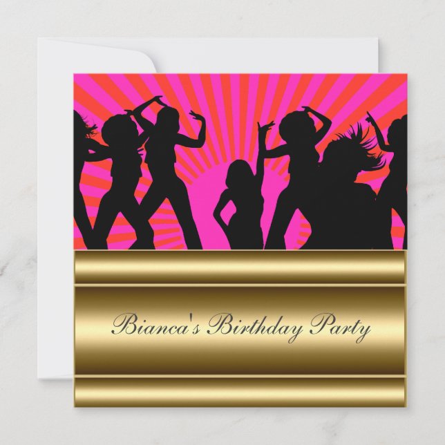 Invitation d'anniversaire disco populaire rose or  (Devant)