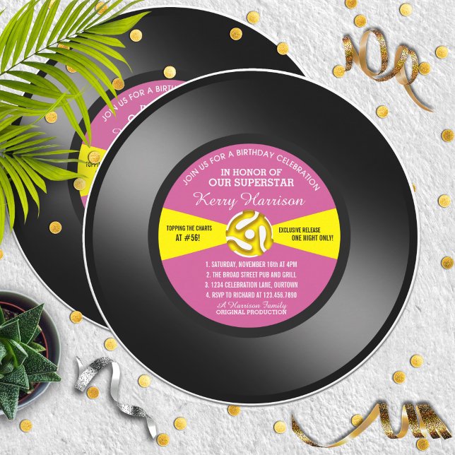 Invitation d'anniversaire disque 45 tours vinyle (Créateur téléchargé)