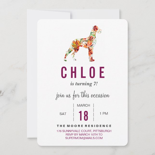 Invitation d'anniversaire Dogue Allemand Bourgogne (Dos)