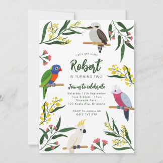 Invitation d'anniversaire d'oiseaux australiens