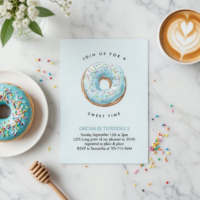 Invitation d'anniversaire Donut | Fête de Donut Su (Créateur téléchargé)