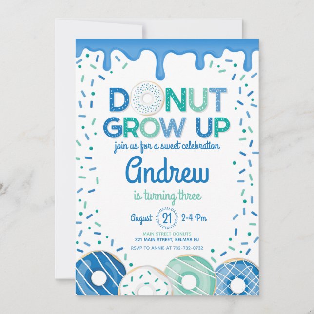 Invitation d'anniversaire Donut Grow Up Blue Boy (Devant)