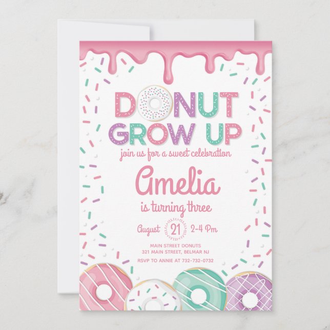 Invitation d'anniversaire Donut Grow Up fille rose (Devant)