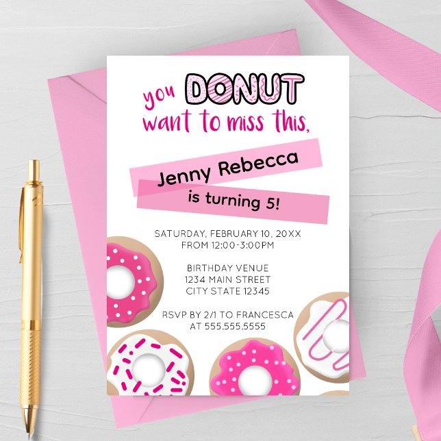 Invitation d'anniversaire Donut Rose (Créateur téléchargé)